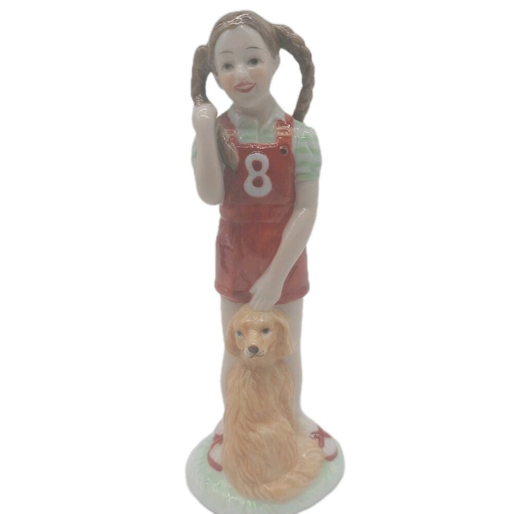 Porcelain Birthday Year 8 Figurine Girl With Dog Heartline Cake Topper 5.75"